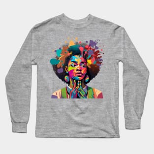 Afrocentric Woman Multicolored Painting Long Sleeve T-Shirt